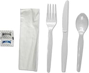 SIX-PIECE Cutlery KIT, Heavyweight, Fork/Knife/Napkin/Pepper/Salt/Spoon, Plastic, White, 250 PK