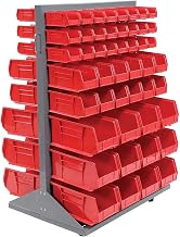Global Industrial Double-Sided Mobile Rack with (100) Red Bins, 36x25-1/2x55