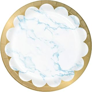 Creative Converting Marble Dessert Plates, 7", Blue, White and Gold