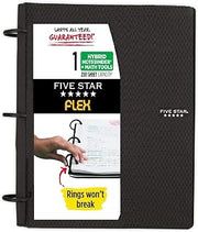 Five Star Flex Hybrid Notebinder 1", 200 Sheet Capacity + Math Tools, Quad Paper, Black
