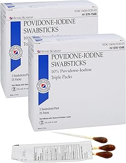 Henry Schein 10% Povidone Iodine Swabstick 3's, Sterile Antiseptic, 50 Ct