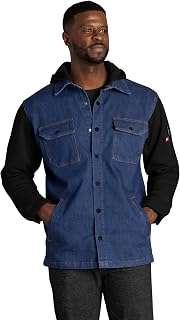 Red Kap Men's Denim & Fleece Hooded Shirt Jacket