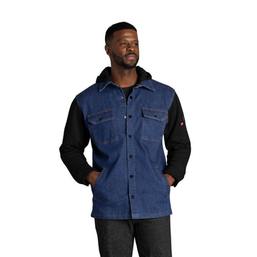 Men's Denim & Fleece Hooded Shirt Jacket by Red Kap – Cotton, Denim / Black, Model S5DJBK RG 3XL
