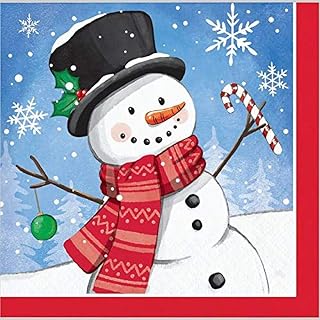 Creative Converting Candy Cane Snowman Christmas Beverage Napkins, 5", Blue, Green, Red, and White