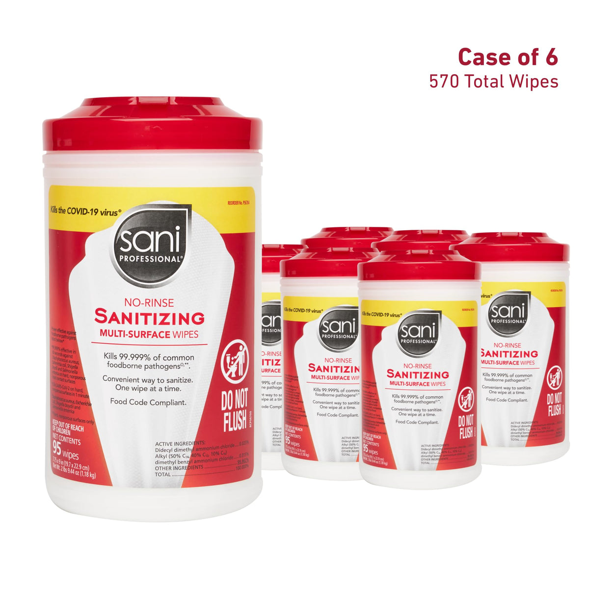 Sani-Professional Sanitizing Wipes by PDI – 95 Count (Pack of 6), Bamboo, white, Pack of 6, Model P56784CT