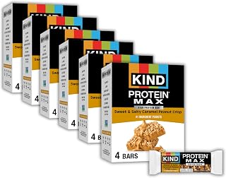 KIND Protein MAX Bars, Sweet & Salty Caramel Peanut Crisp, Gluten Free, Low Sugar, High Fiber Snacks, 20g Protein, 24 Count