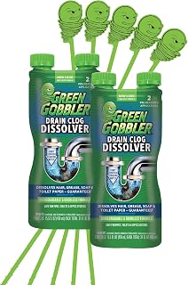 Green Gobbler Liquid Hair Drain Clog Remover, For Toilets, Sinks, Tubs - Septic Safe, 2 Pack + 5 Hair Snake Tools