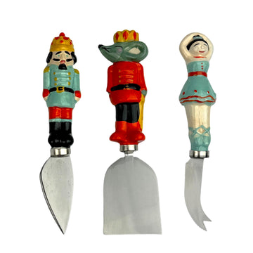 Nutcracker Cheese Knife Set by 10 Strawberry Street – 3 pc, Stainless Steel, Multicolor, Pack of 3, Model DS-NUTCKR-CK
