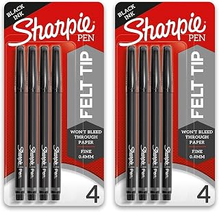 Sharpie Felt Tip Pens, Fine Point (0.4mm), Black, 4 Count (Pack of 2)