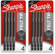 Felt Tip Pens by Sharpie – 4 Count (Pack of 2), Plastic, Black, Pack of 2, Model 1742661