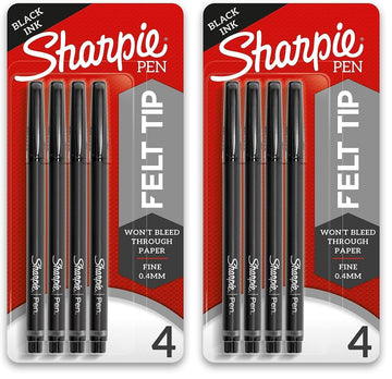 Felt Tip Pens by Sharpie – 4 Count (Pack of 2), Plastic, Black, Pack of 2, Model 1742661