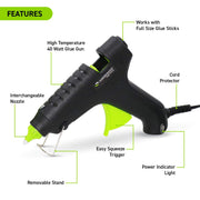 Essentials Series 40 Watt Full Size High-Temperature Hot Glue Gun for Crafting by Surebonder – 1 Pack, Plastic, Black and Green, Model H-270