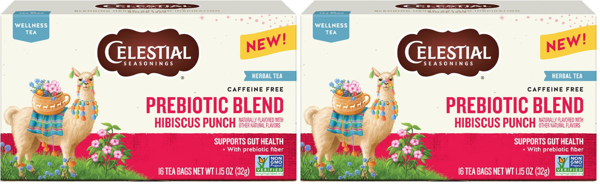 Hibiscus Punch Prebiotic Blend Wellness Tea by Celestial Seasonings – 16 Count (Pack of 2), Pack of 2