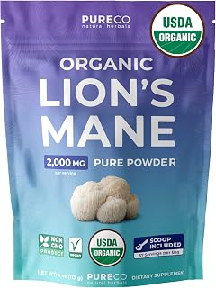 USDA Organic Lion's Mane Powder - Lion Mane Mushroom Supplement for Coffee Smoothies & More - Nootropic Brain Supplement for Memory and Focus Support - Vegan Non-GMO & No Fillers (57 Servings)