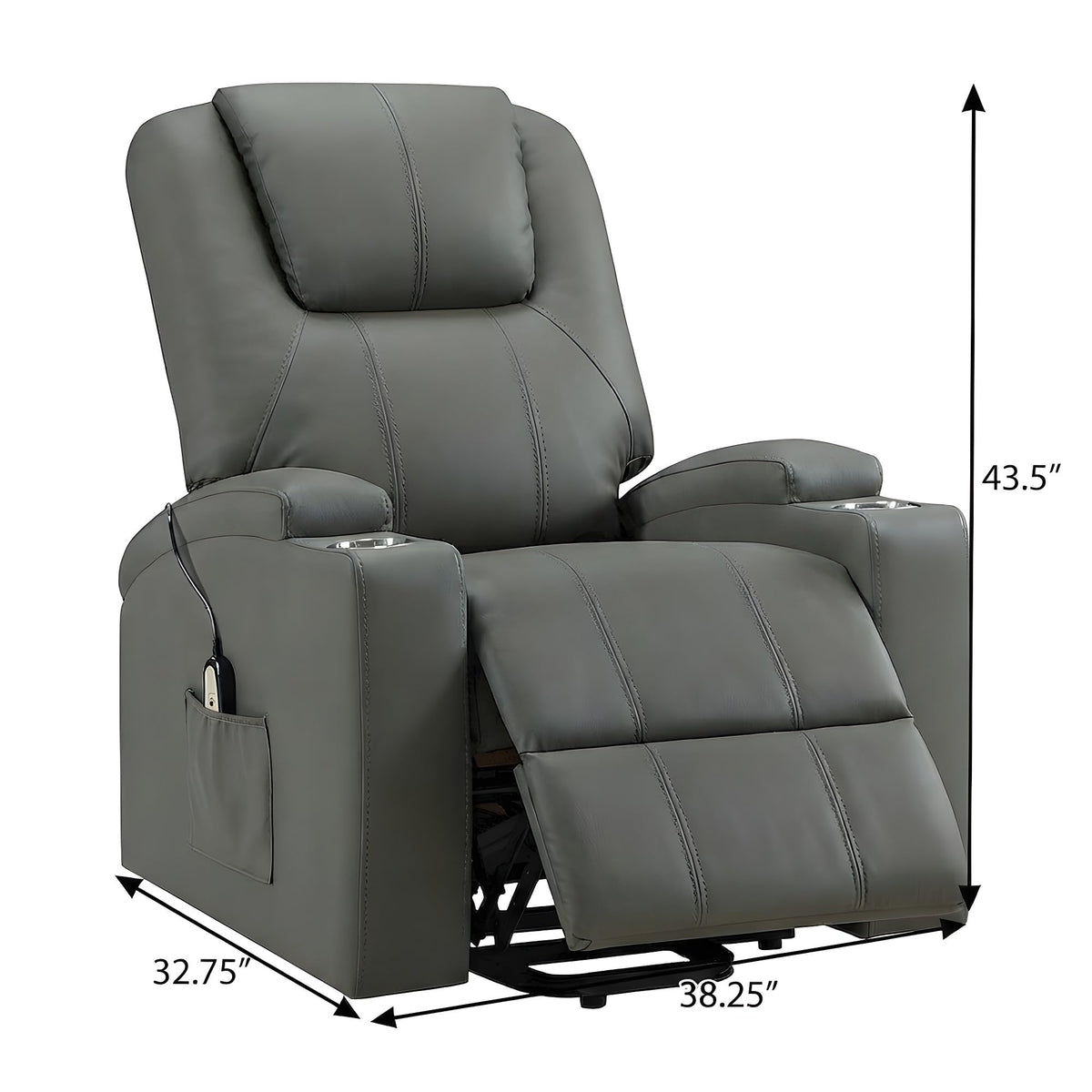 Upholstered Power Lift Massage Recliner with Heat by Furnifact – Foam,Metal,Plastic,Fabric,Leatherette, Grey