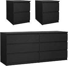 Tvilum Scottsdale Black 3 Piece Bedroom Set with 6 Drawer Dresser and Nightstands