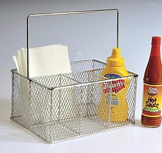 G.E.T. Enterprises Stainless Steel 9.375" x 6.875 Mesh Wire Flatware Basket, 4.5" Deep Iron Chrome Plated Condiments Collection WB-700 (Pack of 1)
