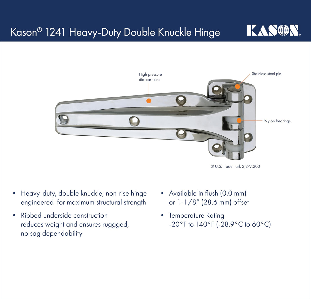 Heavy Duty Double Knuckle Hinge (11241000004) by Kason – Zinc, Chrome