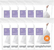 simplehuman Code H 200 Count Custom Fit Liners, Drawstring Kitchen Trash Bags, One-by-One Mess-Free Dispense, Extra Thick & Double Seamed, 50% PCR Plastic, 30-35 Liter / 8-9 Gallon, White