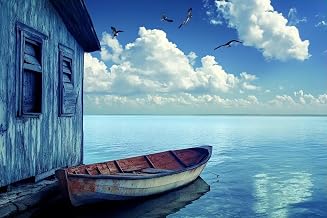 Weathered Lakeside Cabin with Rustic Rowboat Diamond Painting Kit, 5D Full Drill Crystal Rhinestone Craft, DIY Cross Stitch Art for Nautical Rustic Wall Decor 8x12 Inch
