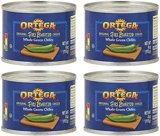 Ortega Canned Green Chiles, Whole Fire Roasted, 4oz Can (Pack of 4) (Select Size Below) (Whole Fire Roasted Green Chiles 4oz)