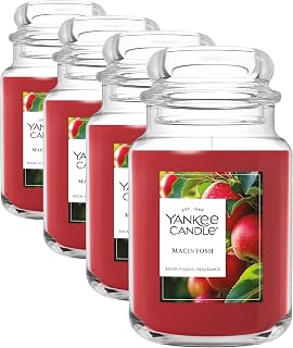 Yankee Candle Macintosh, Fall Scented Candle, 22oz Large Jar with up to 150 Hour Burn Time (Pack of 4)