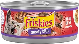 Friskies Purina Meaty Bits Wet Cat Food in Gravy, Beef, (24) 5.5 oz Cans