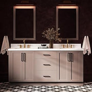 ARIEL Loren 72-inch Bathroom Vanity with Sink,Solid Wood, 1.5-inch Pure White Quartz Countertop, Double Rectangular Porcelain Sink, 4 Soft Closing Doors, 3 Dovetail Drawers, Mocha
