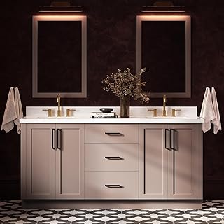 ARIEL Loren 72-inch Bathroom Vanity with Sink,Solid Wood, 1.5-inch Pure White Quartz Countertop, Double Rectangular Porcelain Sink, 4 Soft Closing Doors, 3 Dovetail Drawers, Mocha