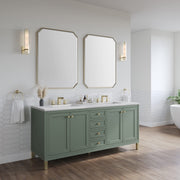 305-V72-3AF Chicago 72" Free Standing or Wall Mounted Double Basin Poplar Wood Vanity Set with 3 cm Arctic Fall Solid Surface Vanity Top and Rectangular Sinks - Whitewashed by