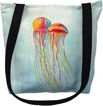 Betsydrake TY1095G 18 x 18 in. Colorful Jellyfish Tote Bag - Large Black