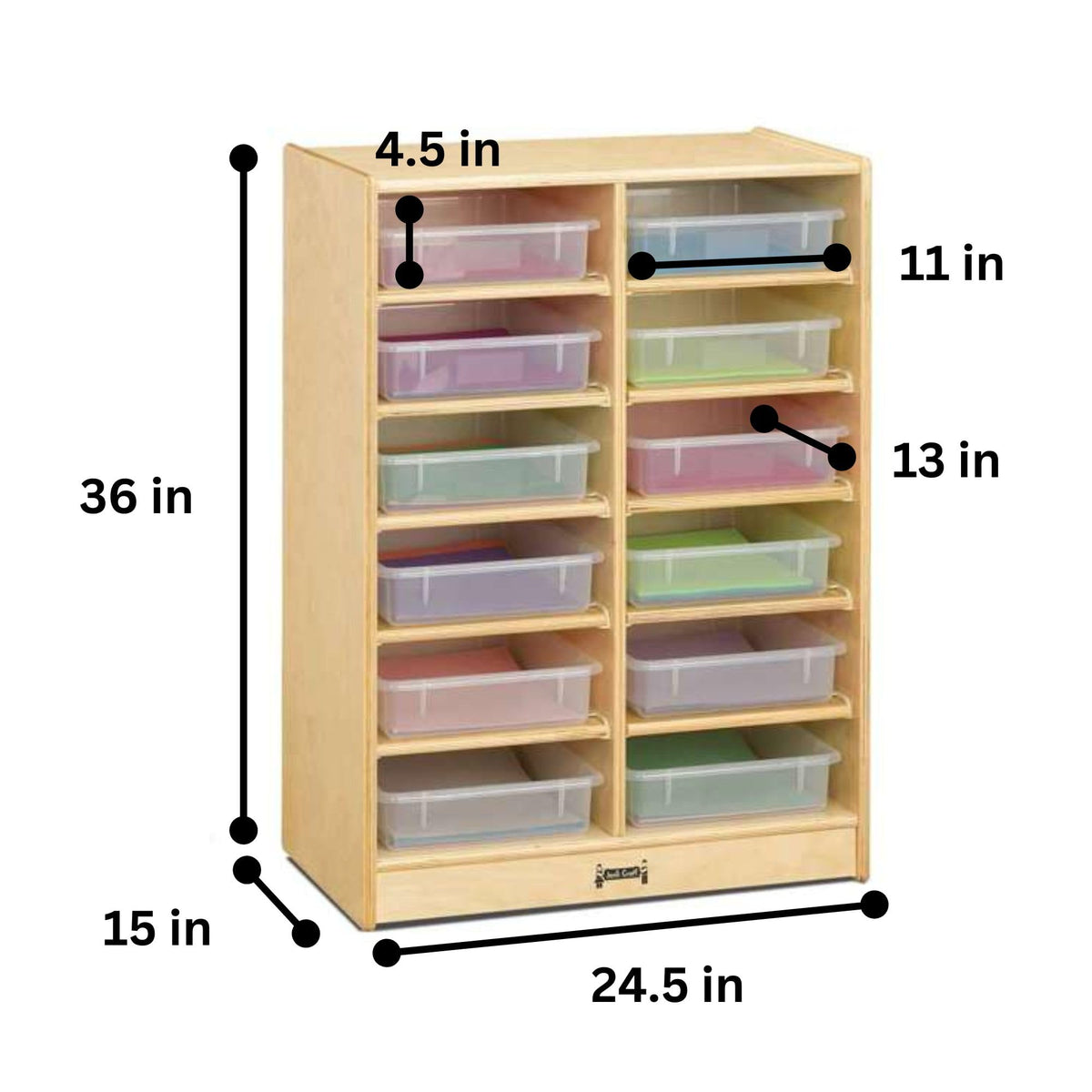 12 Bins Mobile Storage with Clear Bins by Jonti-Craft – Standard, Wood, Natural Wood, Model 06130JC