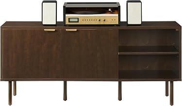 Crosley Furniture Brody Vinyl Record Storage Sideboard, Modern Media Console and Cabinet with Shelves, Brown
