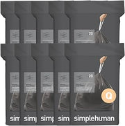simplehuman Code Q 200 Count Odorsorb® Custom Fit Liners, Drawstring Odor Absorbing Trash Bags, One-by-One Mess-Free Dispense, Extra Thick & Double Seamed, 50% PCR Plastic, 50-65 Liter / 13-17 Gallon