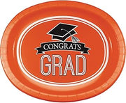 Creative Converting Congrats Grad Orange Pcs 8-Count Oval Paper Platters for Graduation Party, School Spirit (320069)