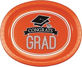 Creative Converting Congrats Grad Orange Pcs 8-Count Oval Paper Platters for Graduation Party, School Spirit (320069)