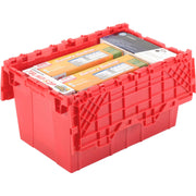 Plastic Attached Lid Shipping & Storage Container by Global Industrial – 25-1/4x16-1/4x13-3/4, 25.25 liters, Plastic, Red, Model 257812RD