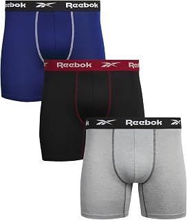 Reebok Mens Underwear Boxer Briefs - 3 Pack Stretch Performance Moisture Wicking Boxers for Men with Contour Pouch, 6" Inseam