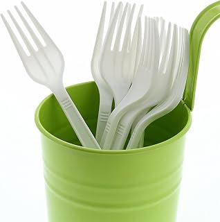 AmerCareRoyal Medium-Heavy Weight Unwrapped Disposable Polystyrene Plastic Forks for Restaurants and Catering, White, Pack of 1000