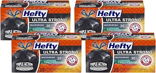 Hefty Ultra Strong Multipurpose Trash Bags, Black Large Flexible with Drawstring, White Pine Breeze Scent, 30 Gallon, 25 Count Per Pack (Pack of 4)