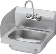 Krowne HS-2-LS Hand Sink, Wall Mount, 5" Deep Drawn Bowl, 7-3/4"H Side Splash on Left Side, 1-1/2" Drain, 4" OC Splash Mount Faucet, 12-1/2" Wide x 9-3/4" Front-to-Back