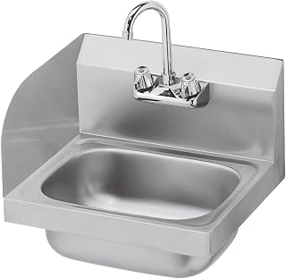 Krowne HS-2-LS Hand Sink, Wall Mount, 5" Deep Drawn Bowl, 7-3/4"H Side Splash on Left Side, 1-1/2" Drain, 4" OC Splash Mount Faucet, 12-1/2" Wide x 9-3/4" Front-to-Back