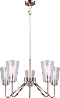 Canarm Everly 5-Light Rod Chandelier, Gold Finish with Crackle Glass, Adjustable Height Modern Lighting for Dining Room, Kitchen or Living Room