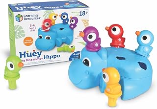 Learning Resources Huey The Fine Motor Hippo, Fine Motor Toy for Toddlers, Develops Counting and Color Recognition, Educational Toys for Toddlers, 7 pieces, Ages 18 mos+