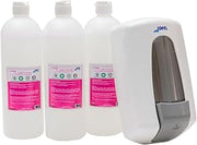 Jofel AT30270 Aitana Soap Dispenser White + 3 Litre Soap Gel Aloe Shampoo, Refillable with 0.9 Litre Capacity, Corrosion Resistant and Leak-Proof Valve, ABS Housing