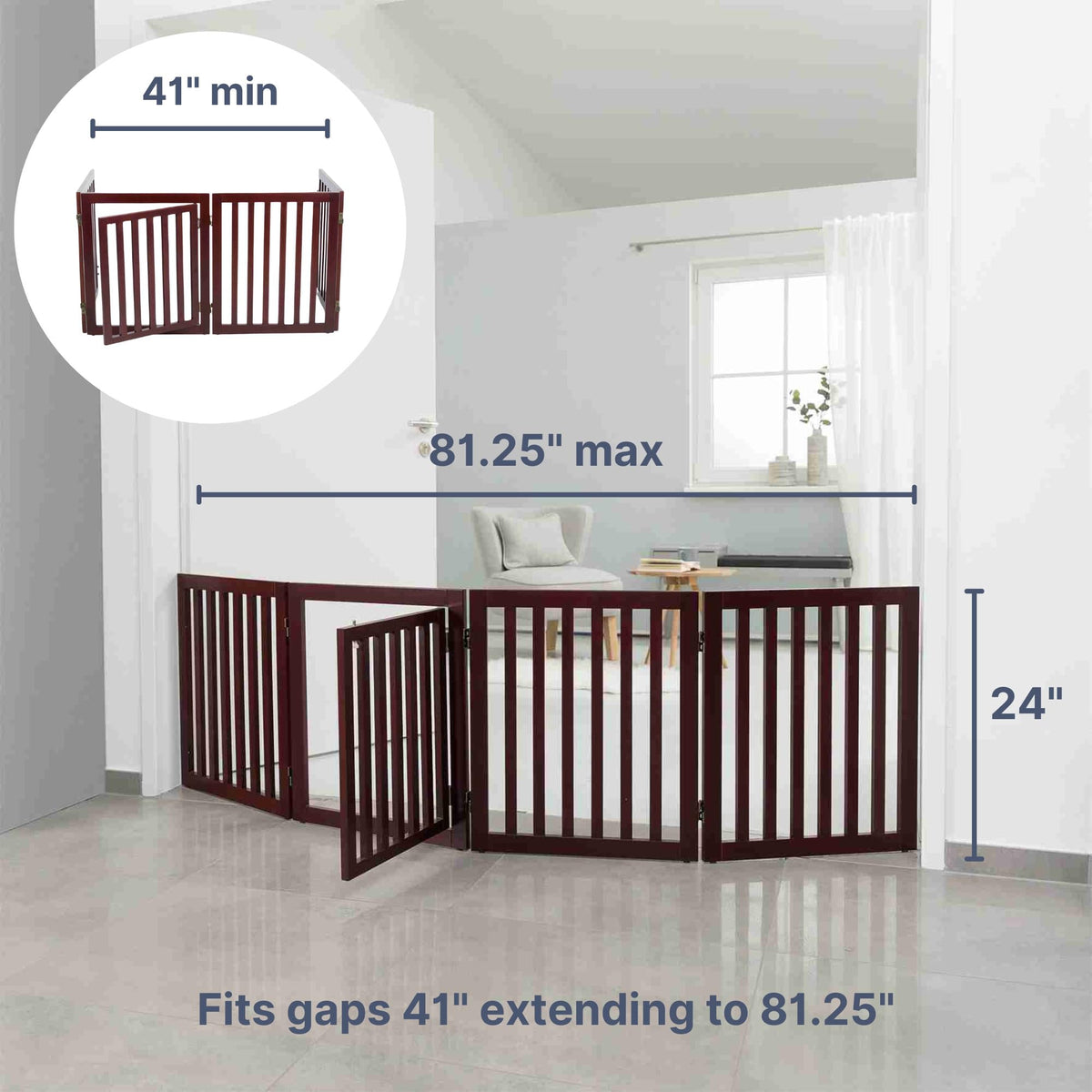4-Panel Pet Gate by TRIXIE – Max Width 81", MDF, Brown, Model 39365