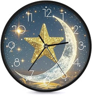 Golden Stars and Moon 10 Inch Wall Clock, Battery Operated Clock