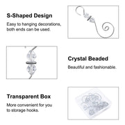 Increway Ornament Hooks, S-Shaped Metal Hangers with Crystal Beads, Silver, 30 Pack