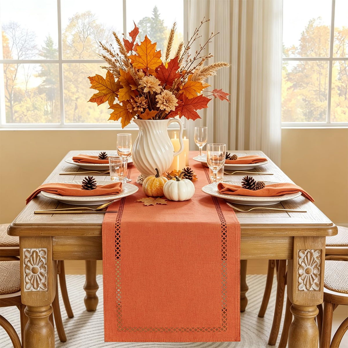Aoztio Burlap Table Runner, 13x90 Inch, Orange