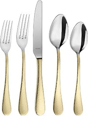 Amefa Sierra Half PVD Gold 20-Piece Flatware Set - 18/10 Hammered Gold/Silver Stainless Steel Silverware Set for 4, Knives Forks Spoons - Dinnerware Utensils
